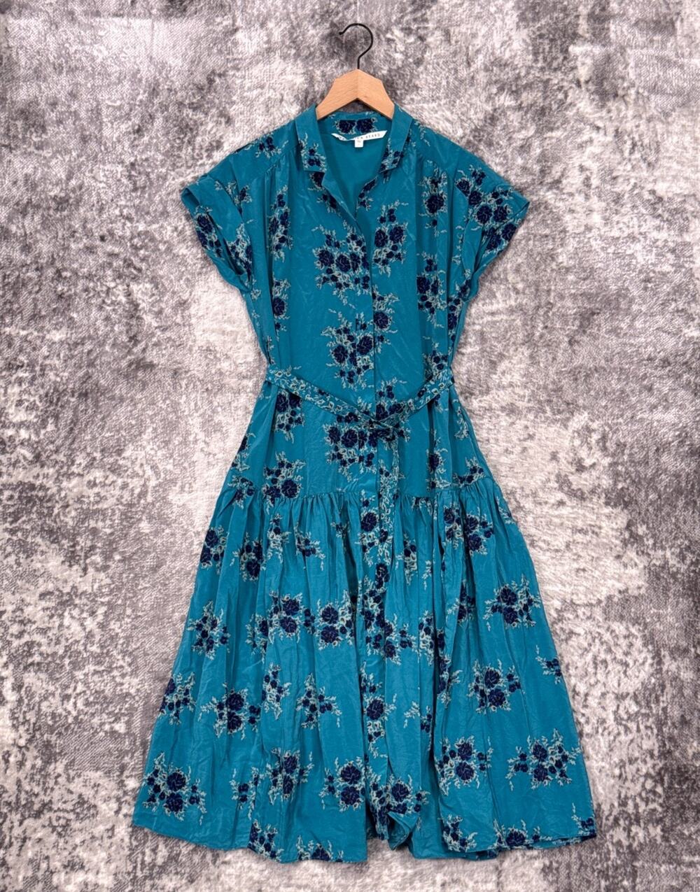 Veronica Beard Dress 2 Womens 100% Silk Blue Floral Shirtdress Button Midi